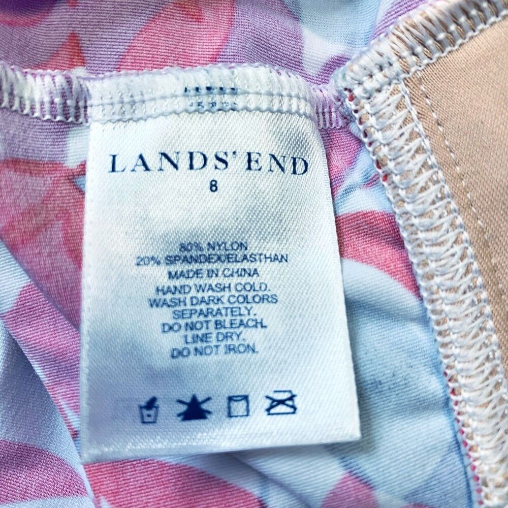 Land's End Halter Tankini Swimsuit Top Bathing Suit Pink Purple White - Size 8 - Picture 4 of 5